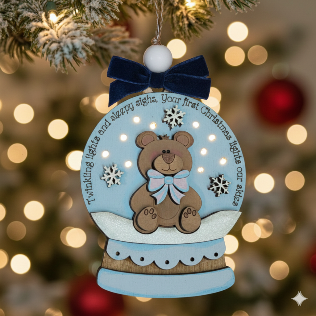 Baby's First Christmas Ornament - Personalized Light-Up Snow Globe Keepsake