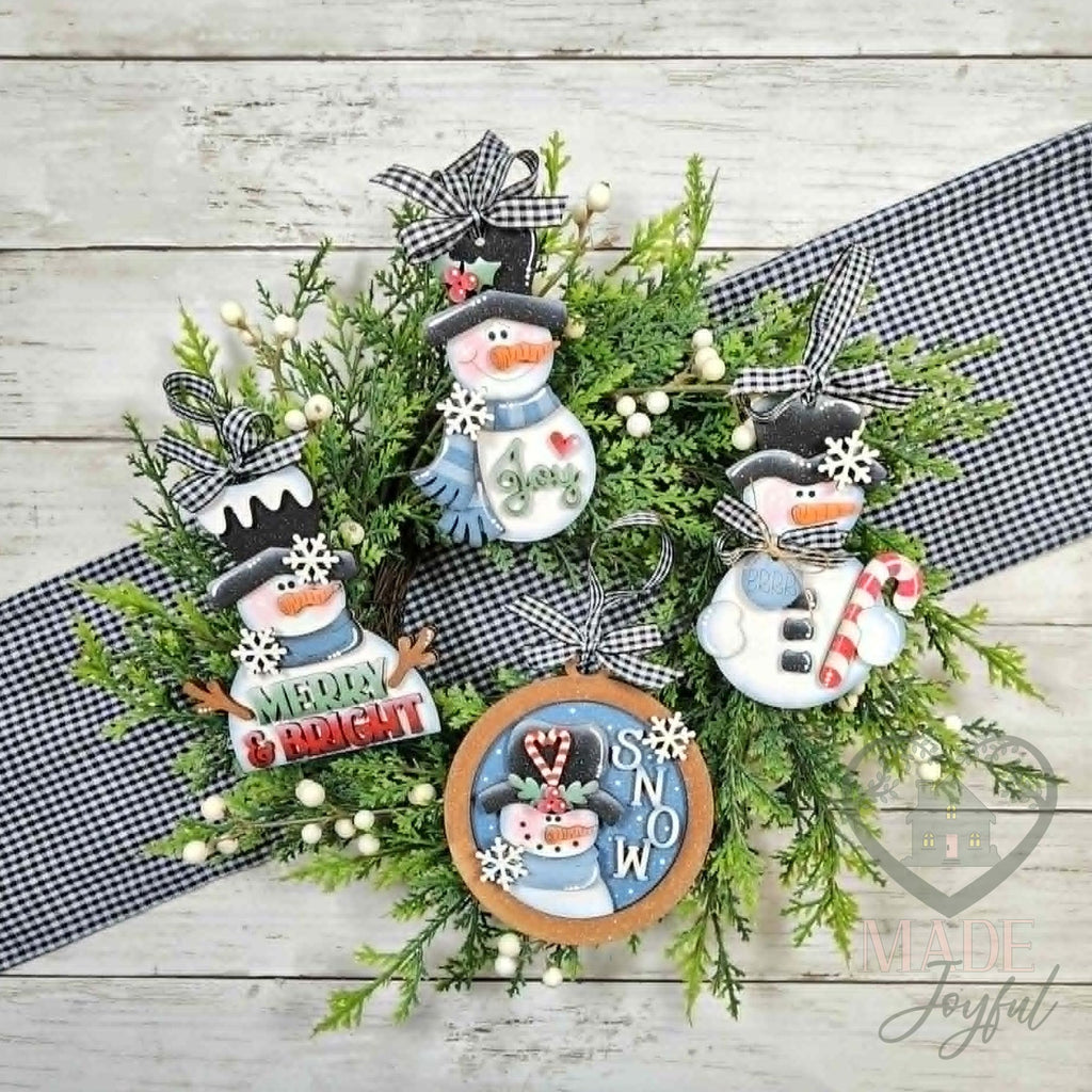 Candy Cane Snowman and Joy Snowman ornaments