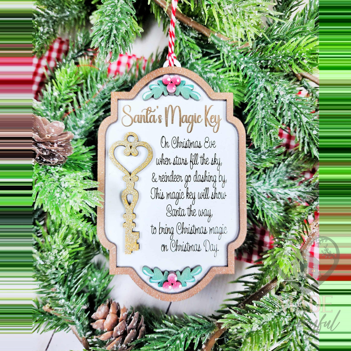 Santa's Magic Key ornament with a gold key and Christmas Eve poem, hand-painted in Brentwood, TN.