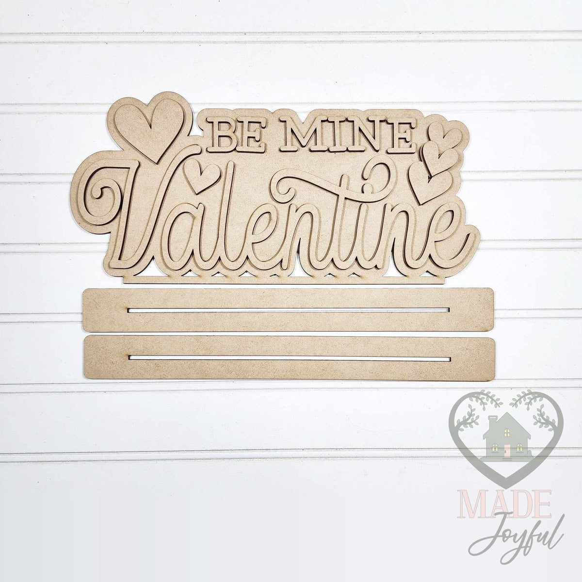 Unfinished laser-cut wood Be Mine Valentine Word Art DIY kit, ready to paint at a DIY party in Williamson County, TN.