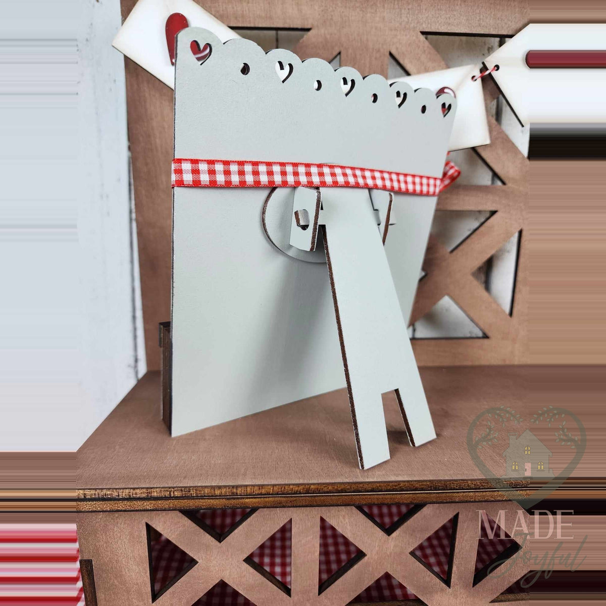 Back of the Love Notes holder showing its easel stand, hand-painted in Brentwood, TN.