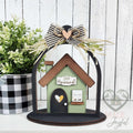 Home cloche votive holder with a green personalized house inside a black cloche frame, hand-painted in Brentwood, TN.