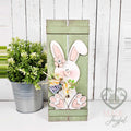 Prim bunny table top pallet painted sage green with a white bunny, hand-painted in Brentwood, TN.