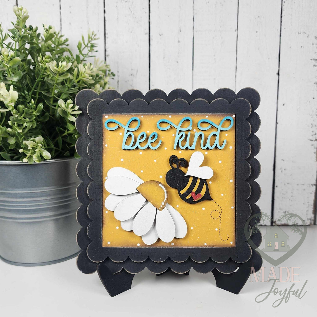 Bee Kind square sign with daisy and bumblebee, hand-painted in Brentwood, TN.