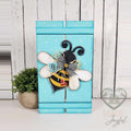 Honey bee pallet leaner painted aqua with a 3D bumblebee, hand-painted in Brentwood, TN.