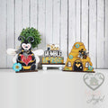 Honey bee shelf sitter set with bumblebee, Bee Humble and Kind word stacker, and beehive, hand-painted in Brentwood, TN.