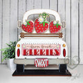 Farm Fresh Berries insert with three strawberries in a white truck, hand-painted in Brentwood, TN.
