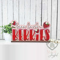 Farm Fresh Berries word art in red with strawberries, hand-painted in Brentwood, TN.