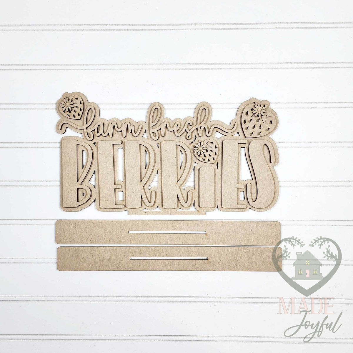 Unfinished laser-cut wood Farm Fresh Berries Word Art DIY kit, ready to paint at a DIY party in Williamson County, TN.