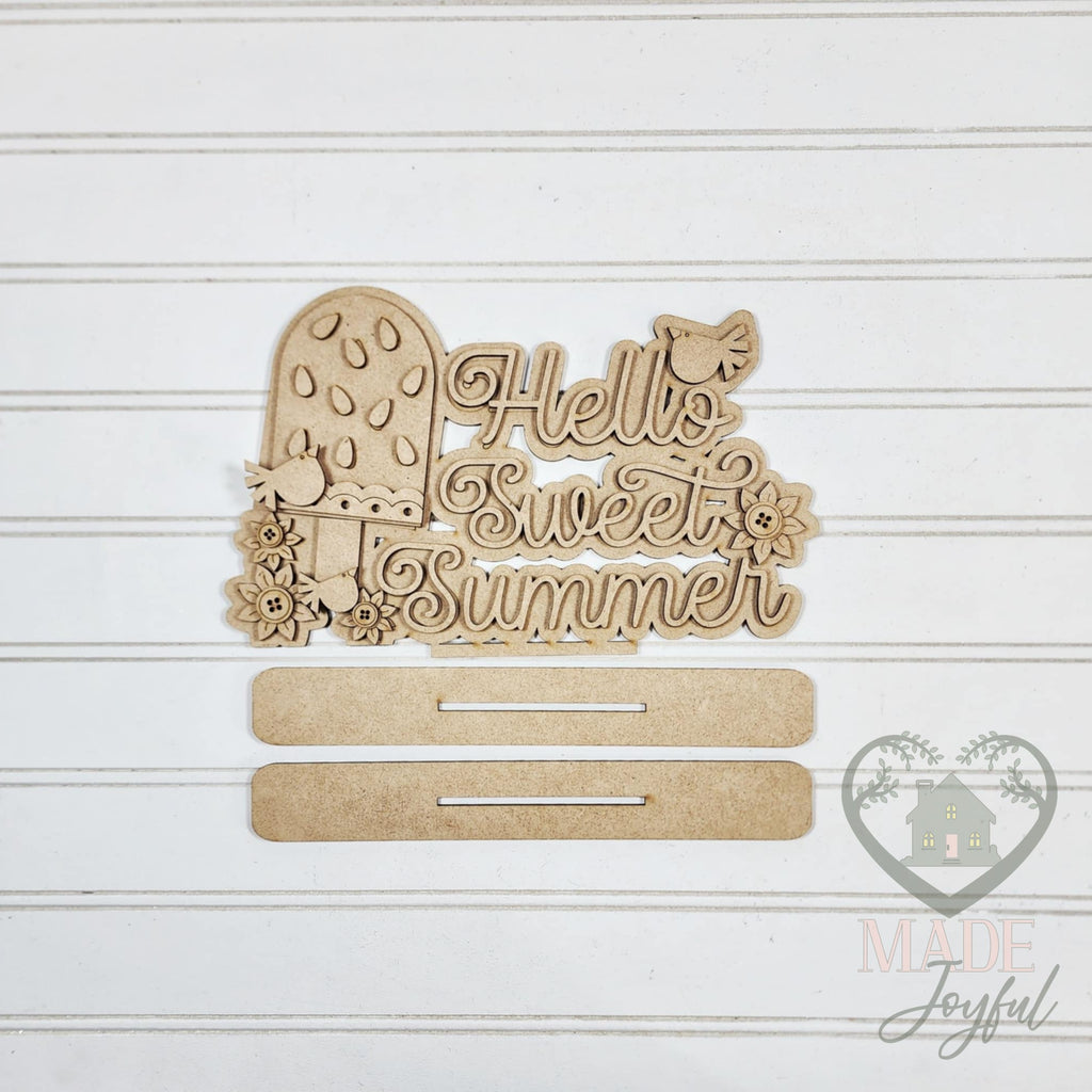 Unfinished laser-cut wood Hello Sweet Summer Watermelon Word Art DIY kit, ready to paint at a DIY party in Williamson County, TN.