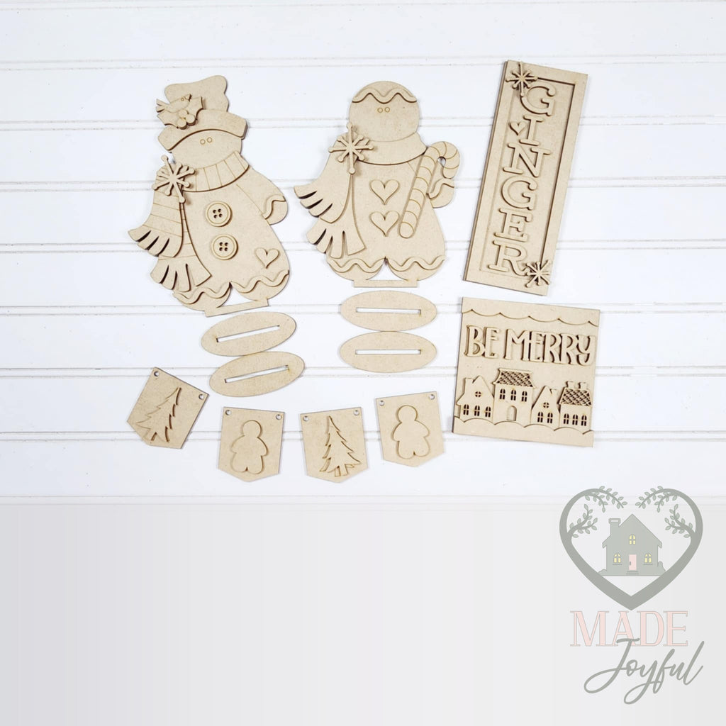 Unfinished laser-cut wood Victorian Gingerbread Tiered Tray Decor Set DIY kit, ready to paint at a DIY party in Williamson County, TN.