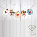 Fall harvest banner of pumpkins and acorns with red hearts, hand-painted in Brentwood, TN.