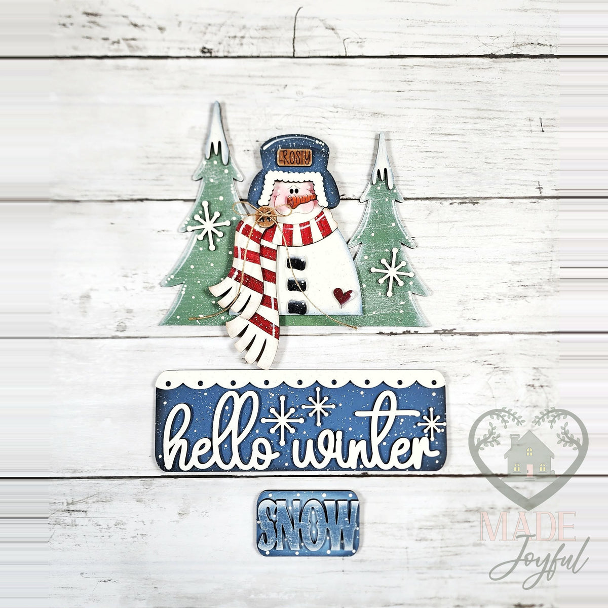 Hello Winter snowman insert painted, hand-painted in Brentwood, TN.