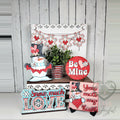 Snowman Valentine tiered tray set with Be Mine round, Snow Much Love, and You Melt My Heart, hand-painted in Brentwood, TN.