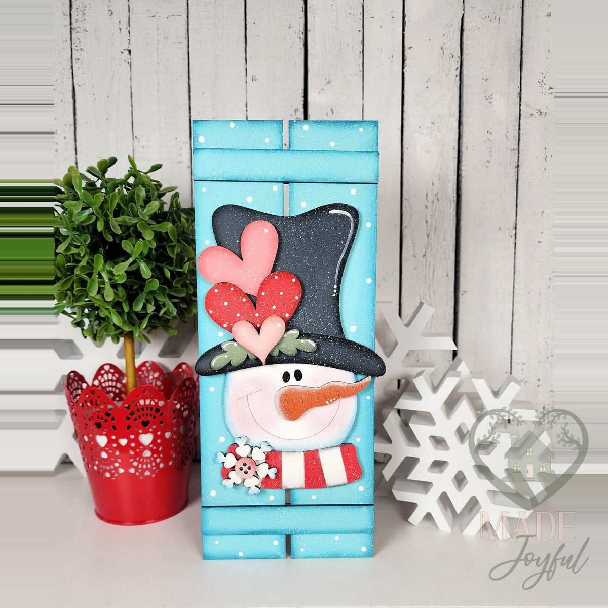 Valentine snowman table top pallet painted aqua, hand-painted in Brentwood, TN.