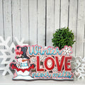 Winter Love Never Melts word art with snowman, hand-painted in Brentwood, TN.