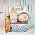 Easter tiered tray set with Easter word art, framed bunny oval, bunny board, and carrot sign, hand-painted in Brentwood, TN.