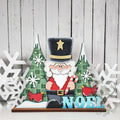 Noel nutcracker shelf sitter with plaid trees and cardinal, hand-painted in Brentwood, TN.