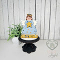 Joy to the World angel votive on a black pedestal, hand-painted in Brentwood, TN.