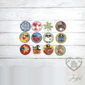 Twelve heirloom folk art 3 inch rounds for every season, hand-painted in Brentwood, TN.