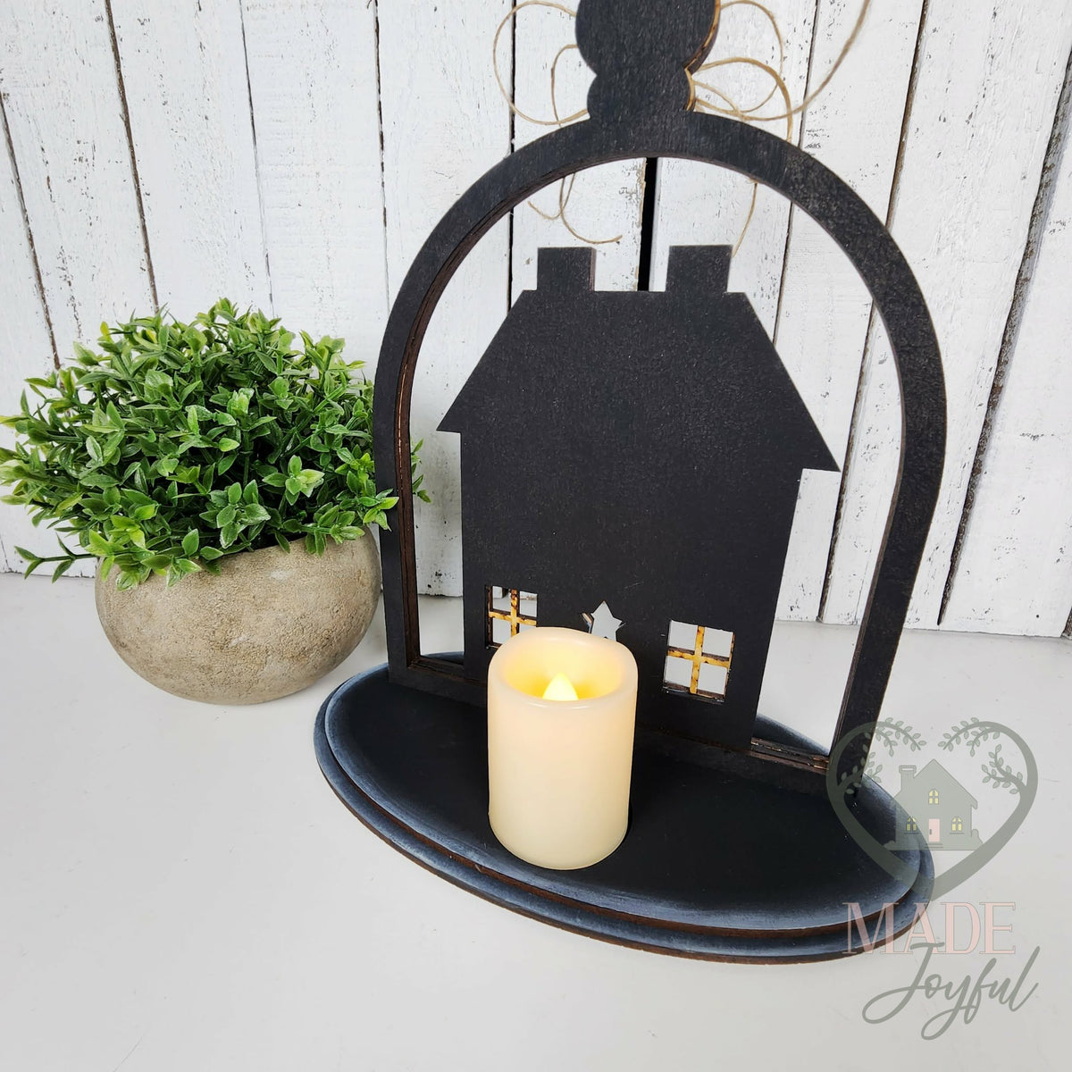 Back of the saltbox cloche with LED tealight, hand-painted in Brentwood, TN.