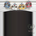 Ski gondola banner with blue, white, yellow, and red gondolas, hand-painted in Brentwood, TN.