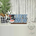 Let It Snow word art with snowman head and blue letters, hand-painted in Brentwood, TN.