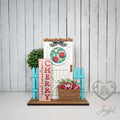 Cherry mini porch barn door set with aqua fences and cherry basket, hand-painted in Brentwood, TN.