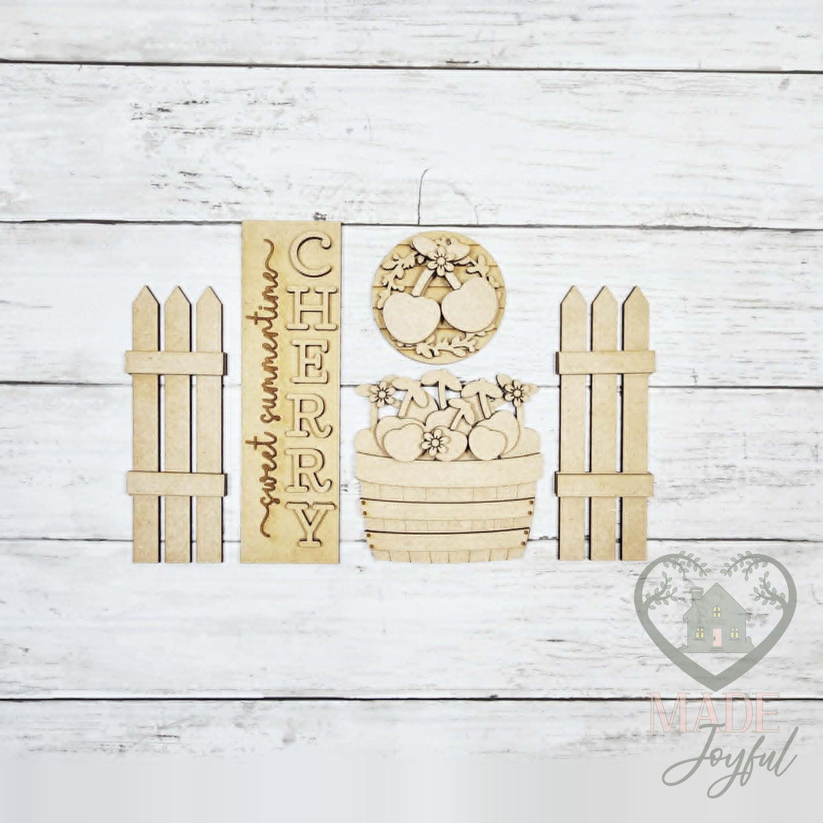 Unfinished laser-cut wood Cherry Mini Porch Barn Door Set DIY kit, ready to paint at a DIY party in Williamson County, TN.