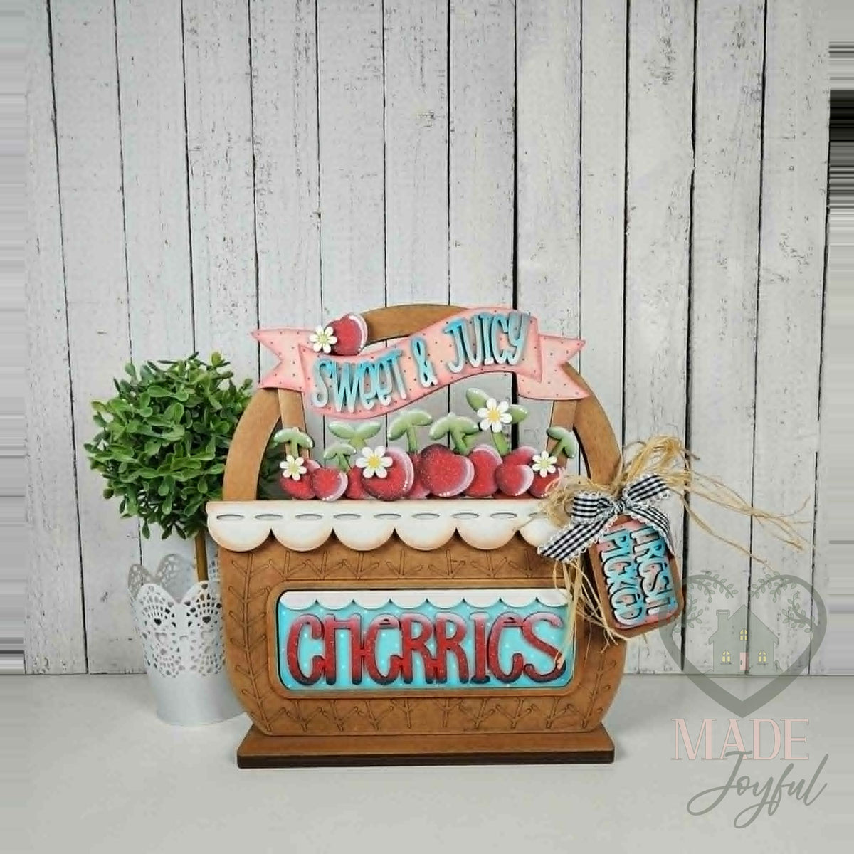 Cherries insert in a basket, hand-painted in Brentwood, TN.