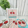 Cherry 4.25 inch signs with CHERRIES sign in a scallop ruffle frame, hand-painted in Brentwood, TN.