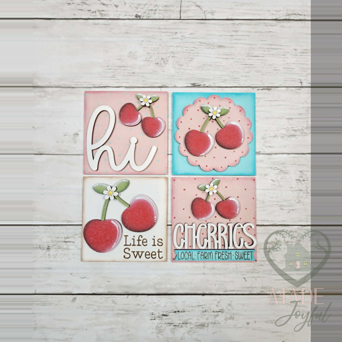 Four cherry 4.25 inch signs, hand-painted in Brentwood, TN.