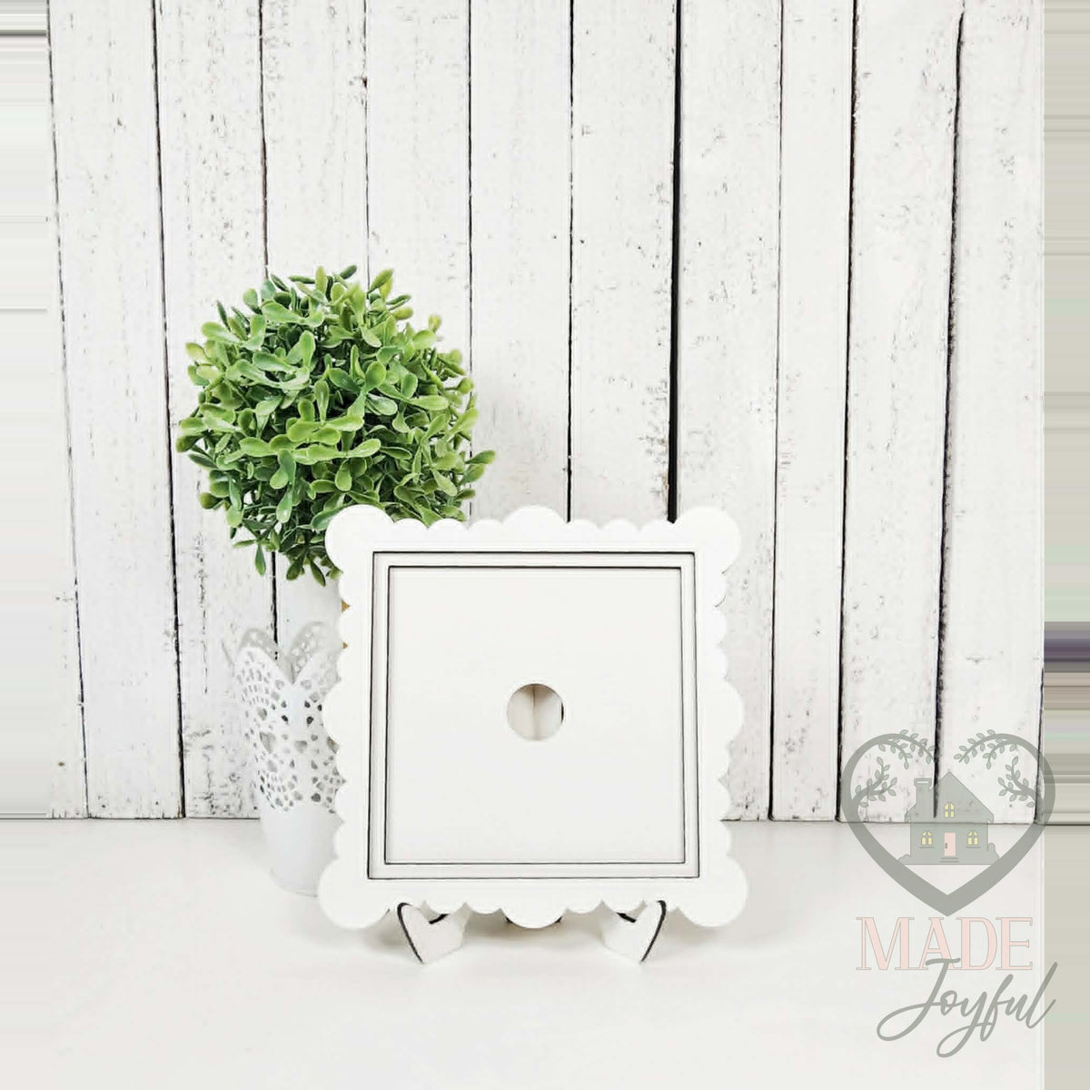White scallop ruffle frame, hand-painted in Brentwood, TN.