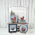 Cardinal tiered tray set with Heaven Sent round, Always With You sign, and arched votive, hand-painted in Brentwood, TN.