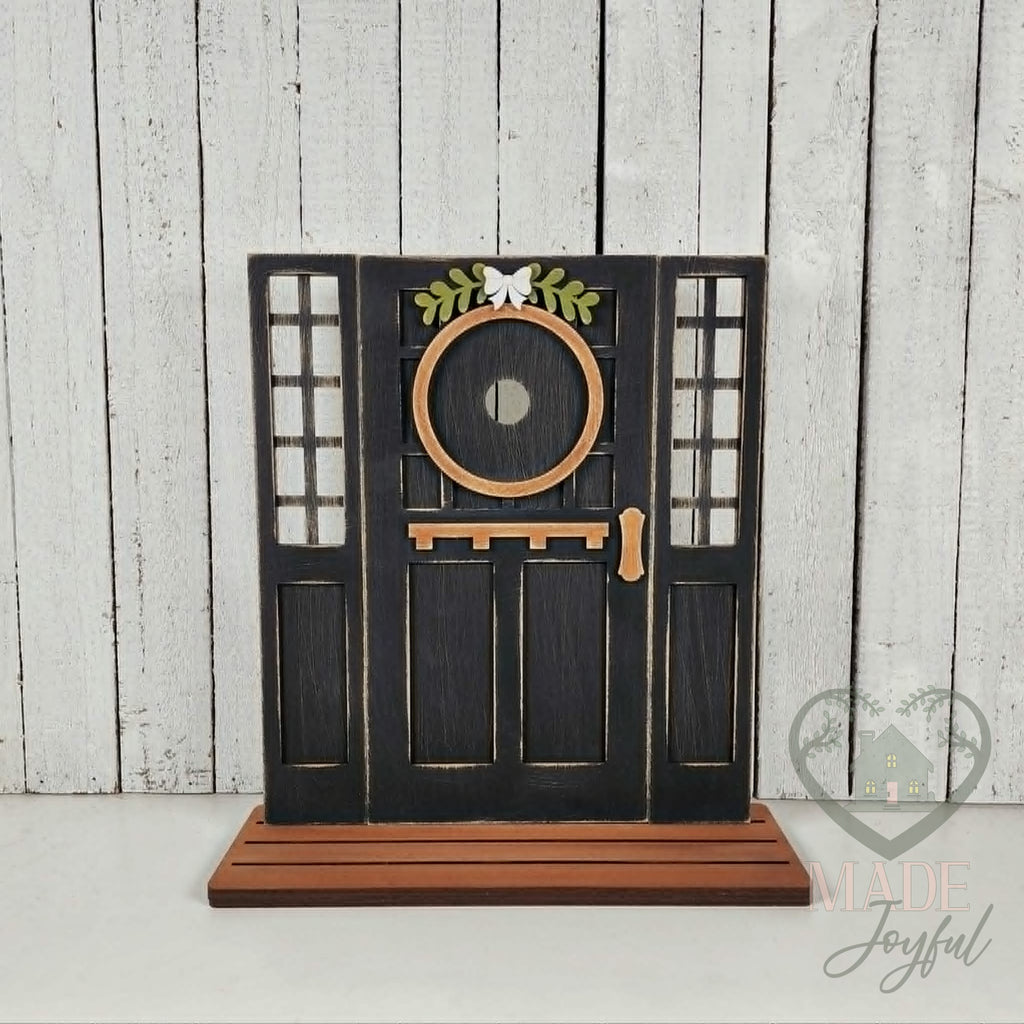 Black craftsman mini porch door with side windows, hand-painted in Brentwood, TN.