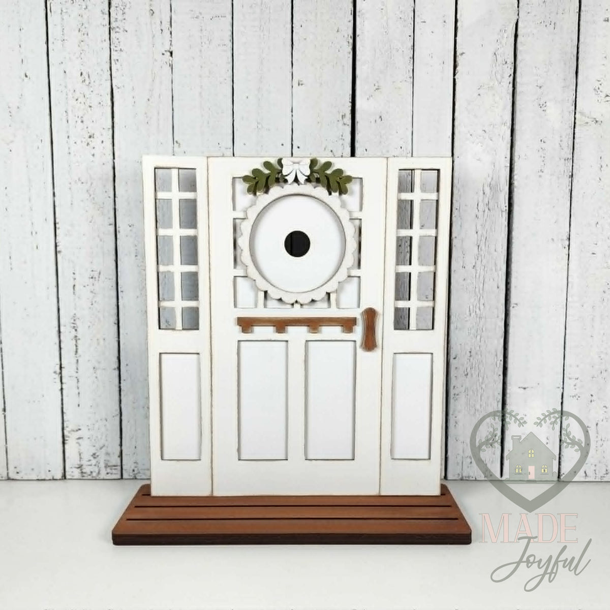White craftsman mini door with side windows, hand-painted in Brentwood, TN.