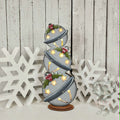 Lighted jingle bell shelf sitter with stacked silver bells and holly, hand-painted in Brentwood, TN.