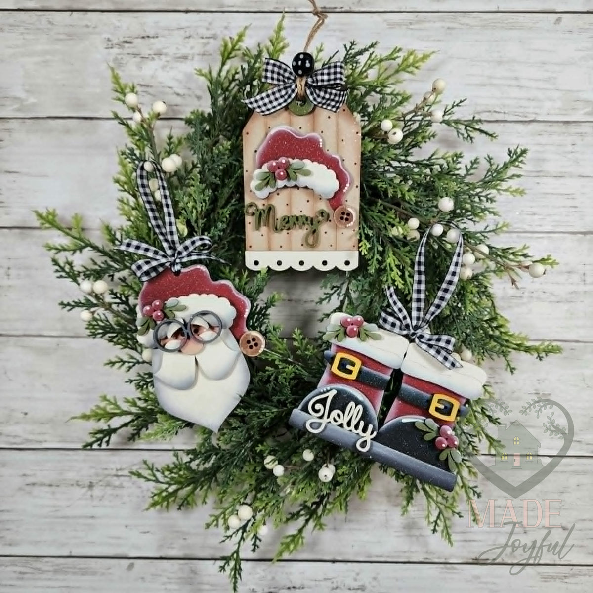 Jolly St. Nick ornaments on a wreath