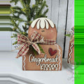 Gingerbread Kisses shelf sitter with plaid bow, hand-painted in Brentwood, TN.