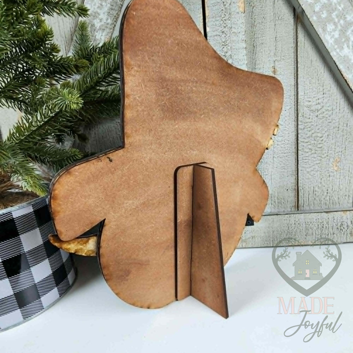 Back of the snowman face with kickstand, hand-painted in Brentwood, TN.