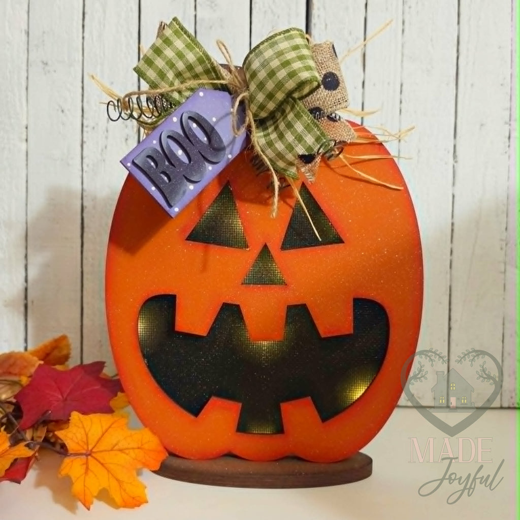 Light up jack-o-lantern glowing, hand-painted in Brentwood, TN.