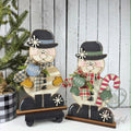 Pair of Sir Winston snowmen shelf sitters in top hats, hand-painted in Brentwood, TN.