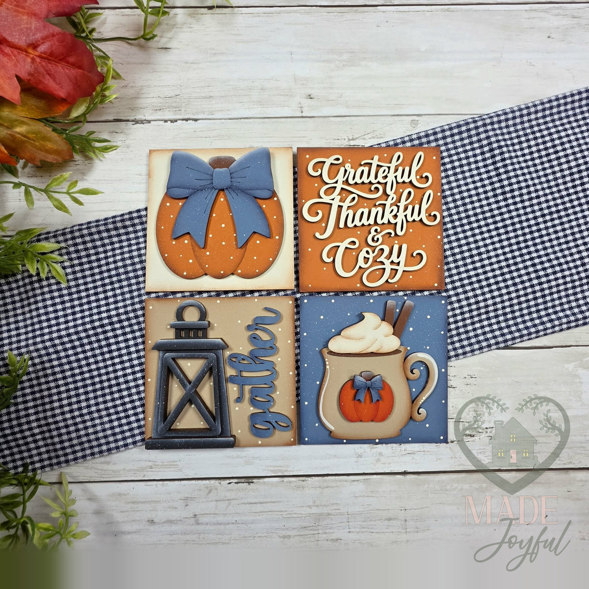 Four Thankful 4.25 inch signs, hand-painted in Brentwood, TN.