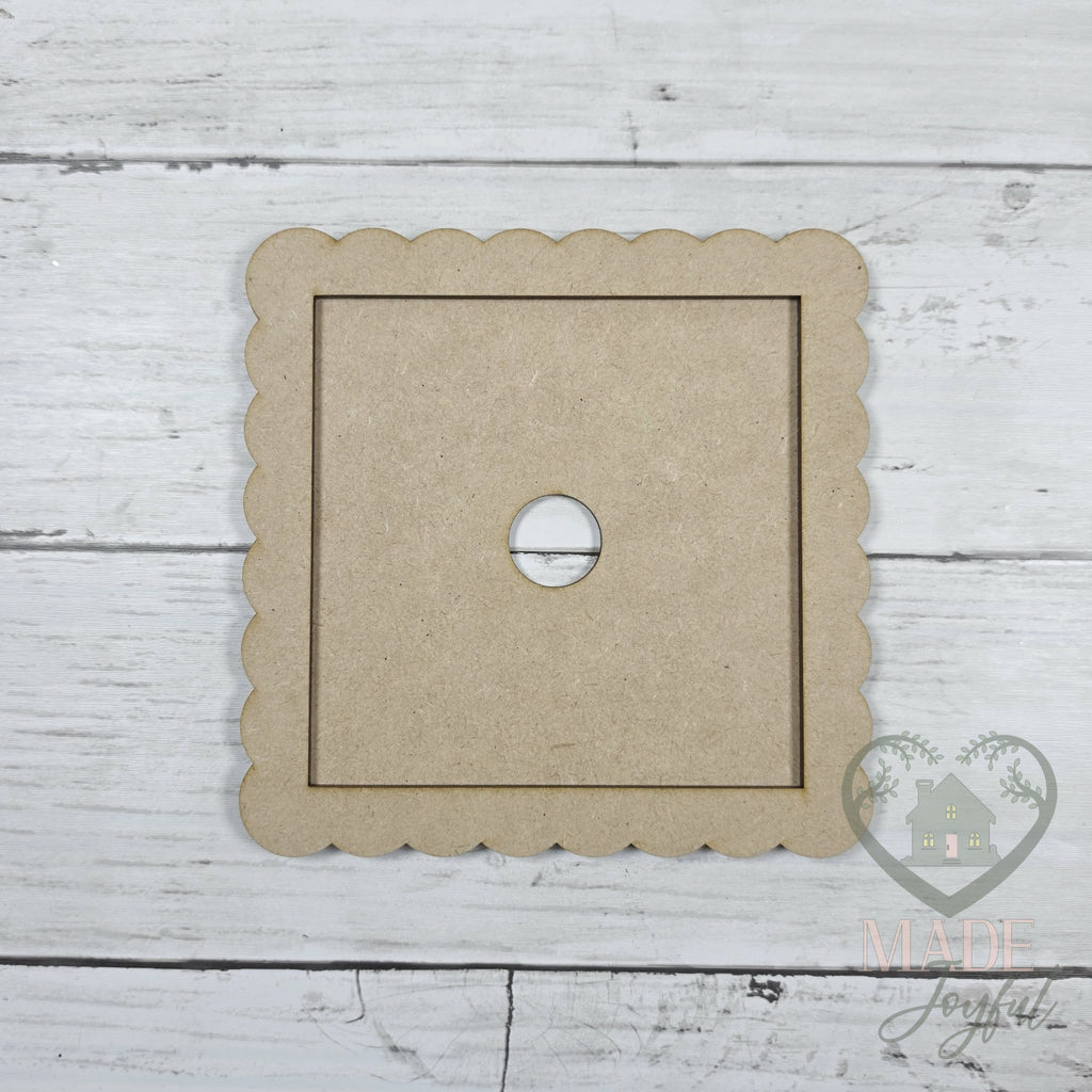 Unfinished laser-cut wood Thankful 4.25" Sign Set with Scallop Frame DIY kit (frame pieces), ready to paint at a DIY party in Williamson County, TN.