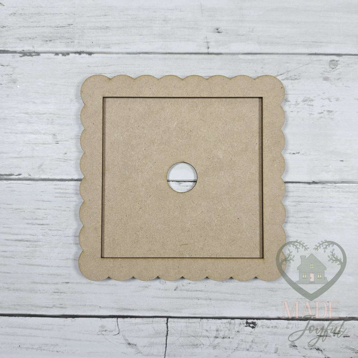 Unfinished laser-cut wood Thankful 4.25" Sign Set with Scallop Frame DIY kit (frame pieces), ready to paint at a DIY party in Williamson County, TN.