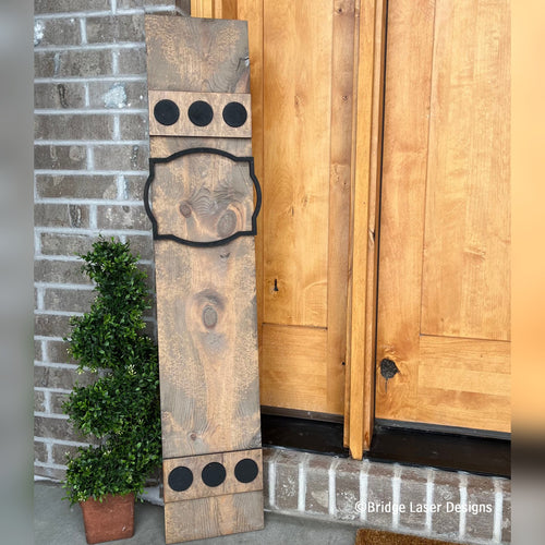 Interchangeable porch leaner base with circle accents and a sign frame, included with the Base + Insert option